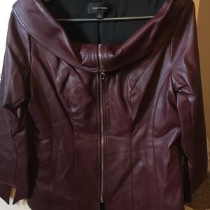 Burgundy faux leather wide neck neck jacket